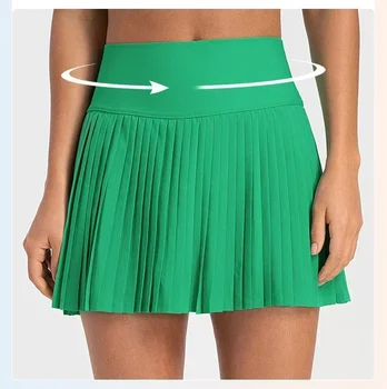 Lulu жени висока талия плисирана пола тенис голф спортна пола вграден джоб против хлъзгане на открито джогинг йога фитнес пола шорти