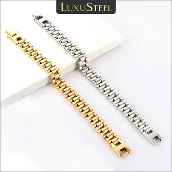 LUXUSTEEL буци 9.8MM часовник верига гривни за мъже жени златен сребърен цвят неръждаема стомана луксозен часовник лента бижута подаръци