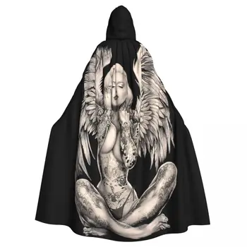 MARILYN - Реколта абстрактен татуиран ангел печат качулка наметало Хелоуин парти косплей жена мъже възрастни дълго магьосничество роба качулка