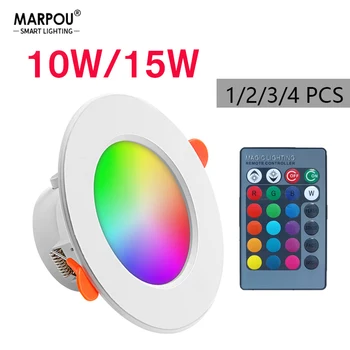 Marpou 1/2/3/4PCS RGB LED осветление 16colors Димиране на прожектори 10W / 15W IR дистанционно LED светлина за стая декор AC220V LED панел