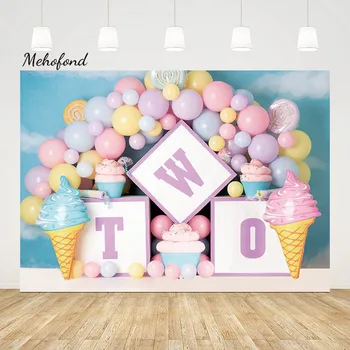 Mehofond Candy Bar Baby 2nd Birthday Photography Backdrop Ice Cream Cupcake Celebration Background Cake Table Decor Photo Studio
