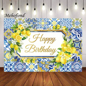 Mehofond Фотография Фон Жълт лимон сини плочки Мароко Средиземноморска детска декорация за рожден ден Фон Снимка Studi