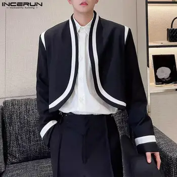 Men Blazer Пачуърк Отворен бод Дълъг ръкав Ежедневни костюми Мъже Улично облекло 2023 Корейска мода Палта за отдих S-5XL INCERUN