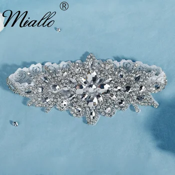 Miallo Луксозен секси участък дантела сватба булчински бедрото колани жартиера комплект с ясни кристални кристали за бала булка шаферка