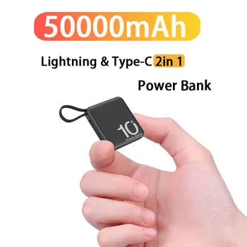 Mini Power Bank Вграден кабел Преносим микро компактен Power Bank 10000mAh Бързо зареждане на външна батерия Аксесоари за мобилни телефони
