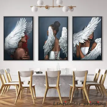 Modern Nordic Abstract Art Rising Angels Плакат Печат Canvas Живопис Картина Начало Стена Art Декор Африканско момиче Fancy Canvas