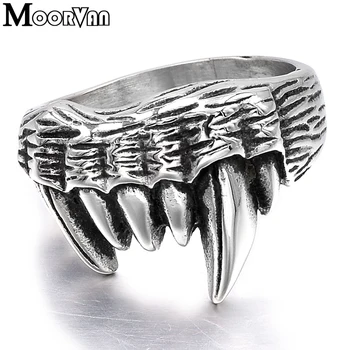 Moorvan готически, хип-хоп зъб пръстен на диво животно пънк 316l бижута от неръждаема стомана леене стил рок мъжки пръстени VR298