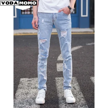 New Design Men Jeans Man paint Slim Fit Cotton Ripped Denim pants Knee Hollow Out Jeans for Men Streetwear cargo pants y2k