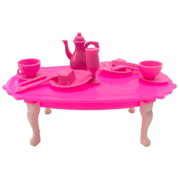 NK Официален 1 Комплект 1:6 Аксесоари за кукли Розов следобеден чай Вечеря Маса с храна и чаша за кукли Барби Мебелни играчки