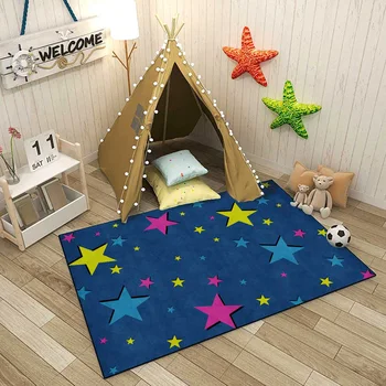 Nordic Blue звезди модел килим карикатура деца играят килими за хол спалня площ килим против хлъзгане миещи се нощни подови постелки