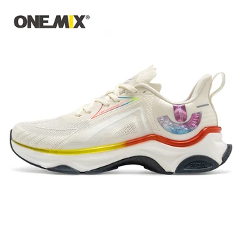 ONEMIX Мъжки обувки за бягане Дишаща мрежа Спортни обувки Дантела нагоре Външни обувки за джогинг без хлъзгане Модни отскок дишащи маратонки
