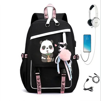 Panda напитка Боба чай аниме раница училище чанта момиче обратно пакет за тийнейджър женски ученическа чанта първични жени bagpack тийнейджър bookbag