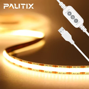 PAUTIX DC 5V COB LED лента светлина USB с мини контролер Регулируема мека гъвкава лента с висока плътност 320LEDs Линейни LED светлини