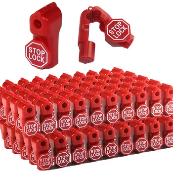 Peg Hook Lock Стоп заключване 300 парчета Пластмасови Червен стоп заключване Заключване против кражба Търговия на дребно ПИН кука безопасност дисплей кука заключване