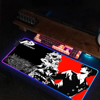 Persona 5 Голям Desk Mat Xxl Gaming мишка Pad 900x400 Евтини Pc геймър кабинет обратно светлина Mousepad Rgb Deskmat подсветка разширена