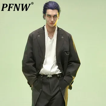 PFNW магнитна закопчалка мъжки костюм якета Cyberpunk минималистичен деконструкция мъжки блейзър ежедневни палта 2024 пролет шик нов 28W2363