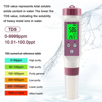 PH метър цифров 7in1 PH / TDS / EC / ORP / S.G / Соленост / температурен метър с ATC 0.01 резолюция висока точност PH тестер за питейна вода