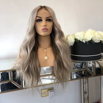 Platinum Ash Blonde with #6 Roots Full Lace Wig Virgin Human Hair Акценти Дантелена предна перука 13x6 26