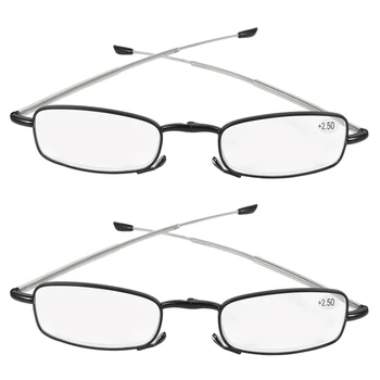 Portable 2 чифта компактни сгъваеми очила за четене с мини флип топ калъф за носене +2.5 черен