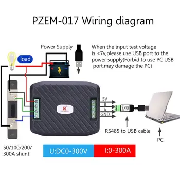 PZEM-017 DC ток метър RS485 интерфейс Modbus волтметър мощност енергия ватметър 0-300V 50A / 300A шунт USB кабел