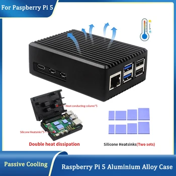 Raspberry Pi 5 алуминиева сплав случай метална обвивка с пасивно охлаждане силиконови радиатори корпус за Raspberry Pi 5