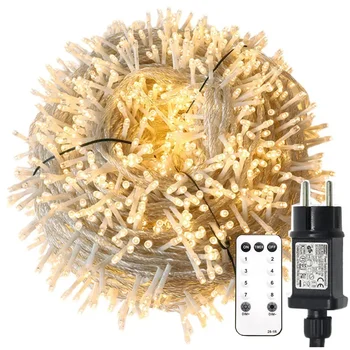 Remote Plug в Коледа венец светлина с дистанционно 20M 50M 100M открит низ светлини водоустойчив сватбено тържество фея светлина