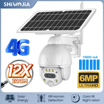 SHIWOJIA 3K 6MP 12X Zoom слънчева камера 4G / Wifi двоен обектив Външна сигурност Интелигентно автоматично проследяване Двупосочно аудио видеонаблюдение вградено 15600mA