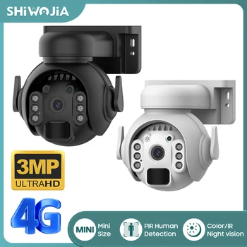 SHIWOJIA слънчева камера 4G външна 3MP HD нощно виждане за наблюдение 2-посочно аудио AI Human Detect безжична WIFI батерия камера