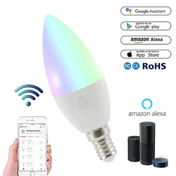 Smart WiFi свещ крушка E14 / E12 RGB крушка подкрепа Alexa/Google Home/IFTTT интелигентен високоговорител гласов контрол 5W Led светлини декорация