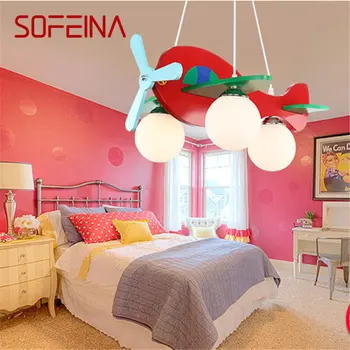 SOFEINA Детски самолет висулка лампа реколта LED творчески карикатура червена мода за декор деца спалня детска градина