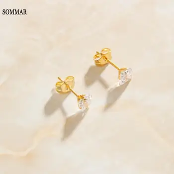 SOMMAR Онлайн пазаруване Индия Златни напълнени обеци 3мм квадратни циркон жени обеци Аксесоари за сватбени бижута