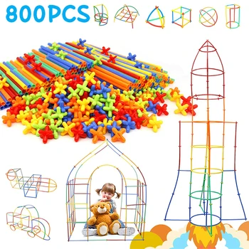 STEM Строителни играчки 800 броя сламени играчки Пластмасови вътрешни и външни играчки Строителни блокове Играчки Образователна Монтесори играчка