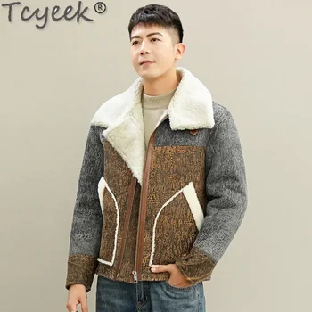 Tcyeek 2023 Мъжки якета от естествена кожа Зимни истински кожени палта Ревера Мъжки дрехи Мода Мъжко палто от естествена овча кожа Късо