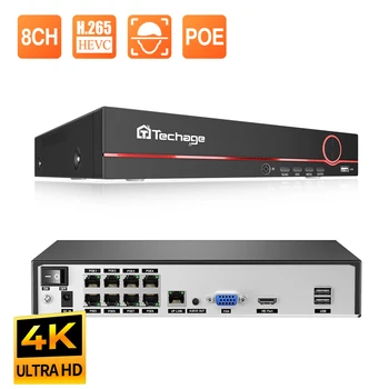 Techage H.265 8CH 4K 2K POE NVR мрежа за наблюдение на сигурността видеорекордер до 16CH за система за видеонаблюдение POE IP камера рекордер