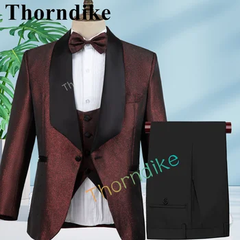 Thorndike Официален мъжки костюм Slim Fit Single Breast Mens Suits Поръчков младоженец Смокинг Blazer за сватба абитуриентски яке панталони Terno