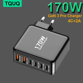 TQUQ 170W 6 Prots GaN USB C зарядно за лаптоп PD QC PPS Блок за бързо зареждане за MacBook Pro / Air, iPad Pro, iPhone, Sansung S23 Ultra