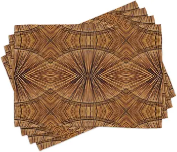 Tribal Place Mats Комплект от 4 бохо бамбукови модела Източен класически стил печат миещи се тъкани подложки за маса за хранене 12x18in