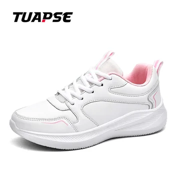 TUAPSE Нов популярен стил жени обувки за бягане синтетична кожа пролетта дантела нагоре женски спортни обувки открит дама джогинг обувки