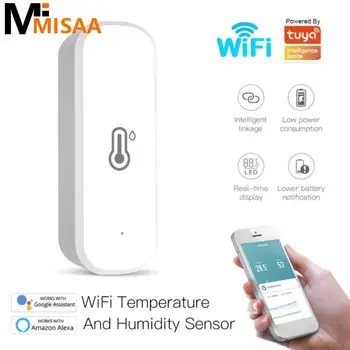 Tuya Wifi сензор за температура и влажност App Дистанционно управление Smart Home Мини вътрешен хигрометър Работа с Alexa Home