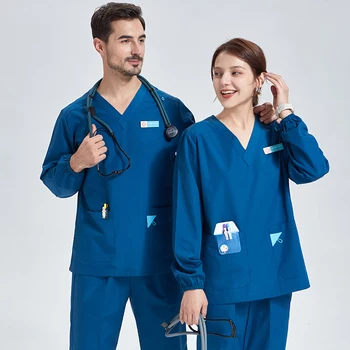 Uniforme медицинска сестра униформа скраб комплект жени мъжки модерен v-образно деколте отгоре и панталон болница работно облекло лекар костюми 202-01