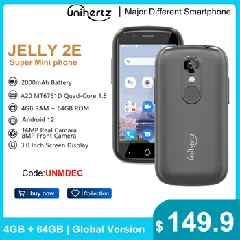 Unihertz Jelly 2E Мини смартфон Android 12 Отключен 4GB 64GB Мобилен телефон 2000mAh 16MP 4g Мобилни телефони