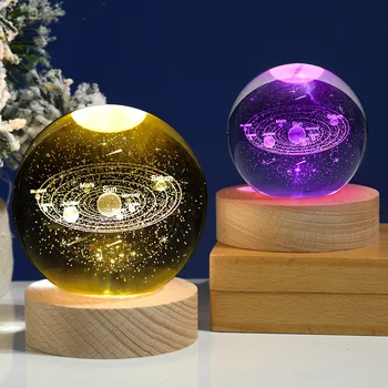 USB Работете лунна галактика проектор нощна лампа 3D кристална топка LED нощна светлина стая декор творчески подаръци за двойка деца рожден ден