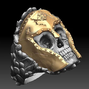 Vintage Two Tone Mask Skull Ring Motorcycle Party Steampunk Skeleton Ring Personality Exaggeration Biker Ring Cool Male Jewelry