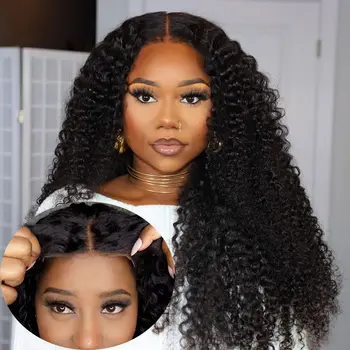 Wear and Go Glueless Wigs Pre Cut Curly Hair 4x4 Lace Closure Wigs Human Hair Pre Plucked Ready to Wigs for Women