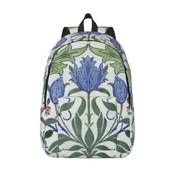 William Morris флорални лалета раница за момче момиче деца студент училище bookbag платно daypack детска градина първична чанта на открито