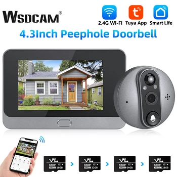 Wsdcam 4.3Inch LCD Peephole камера Запис за откриване на хора TUYA Безжичен Wifi видео звънец за домашно видео Домофонен комплект Нощно виждане