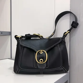 Y2K Cool Girl Черна кожена чанта за рамо Ретро дамска чанта за подмишници Дамска чанта за подмишници Дамска чанта Чанта Lock 2022 Ново