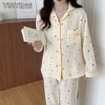 [YI&YING] Пролет и есен чист памук Nyingwear жените тънки панталони с дълъг ръкав сладък и сладък дом ярост комплект WAZC936