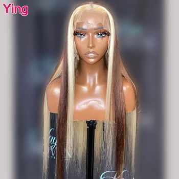 Ying 12A кафяв с блондинка кост прав 13x4 прозрачен дантела предни перуки 180% бразилски Remy #613 блондинка 13X6 дантела фронтални перуки