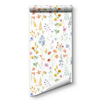 акварелни свежи листа с многоцветни малки цветя тапети обелване и залепване тапети самозалепващи предварително залепени стена хартия